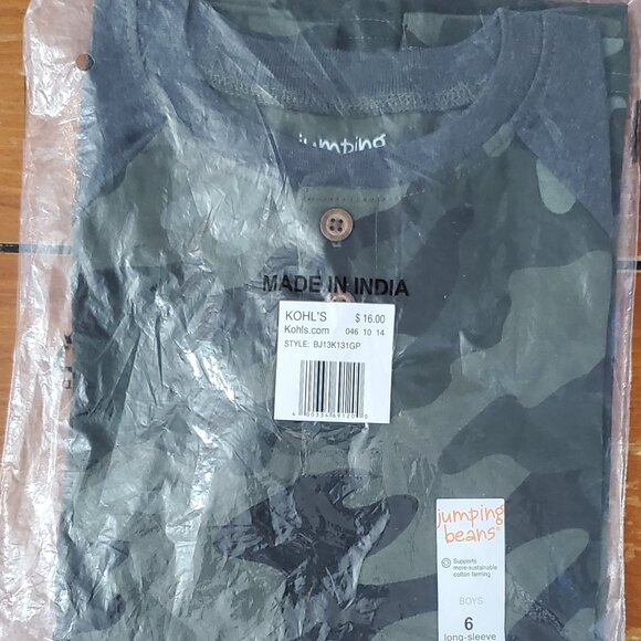 Boys Size 6 Jumping Beans Raglan Henley Top Camo Style New with Tags - Picture 3 of 7